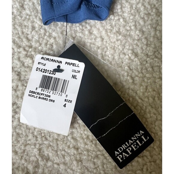 ADRIANNA PAPELL Beaded Shealth Dress Women 4 Blue Ruched 3/4 Sleeve Cocktail NEW - Picture 4 of 16